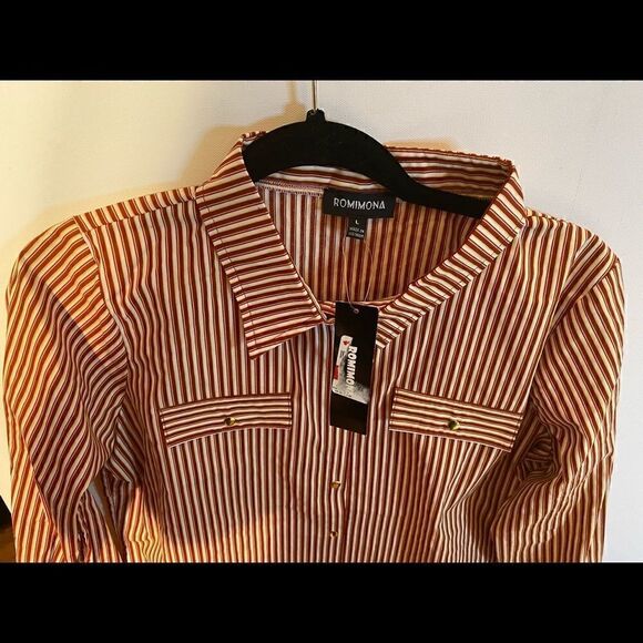 🛍ROMIMONA Women’s Striped Snap Up Long Sleeve Shirts Sizes : Various - Picture 11 of 12